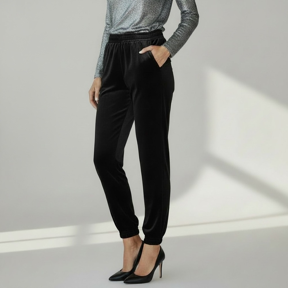 Banana Republic Velvety Black Velvet Elastic Waist Flowy Jogger Pants‎ Sz Sm NWT
